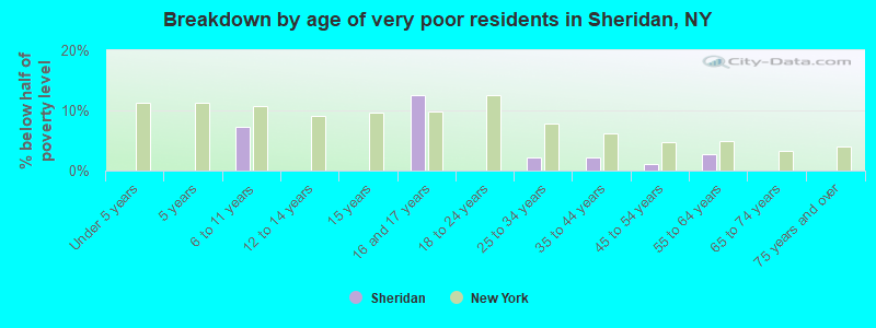Breakdown by age of very poor residents in Sheridan, NY