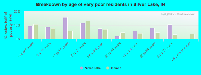 Breakdown by age of very poor residents in Silver Lake, IN
