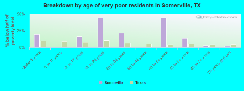Breakdown by age of very poor residents in Somerville, TX