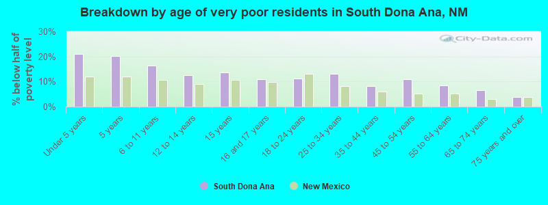 Breakdown by age of very poor residents in South Dona Ana, NM