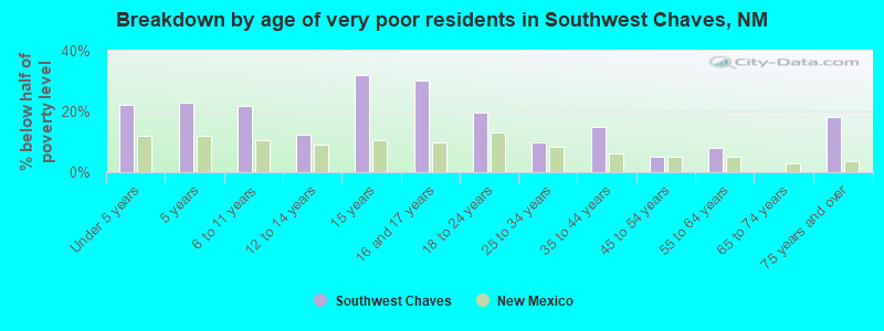 Breakdown by age of very poor residents in Southwest Chaves, NM