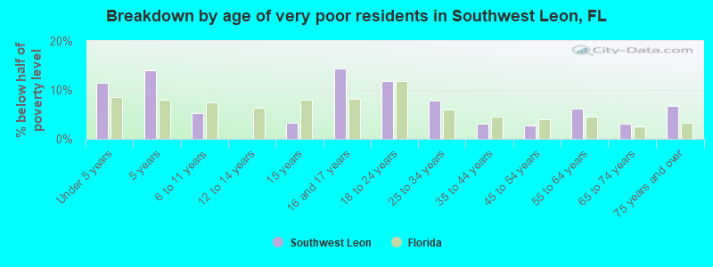 Breakdown by age of very poor residents in Southwest Leon, FL