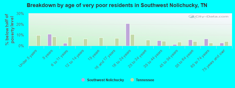 Breakdown by age of very poor residents in Southwest Nolichucky, TN