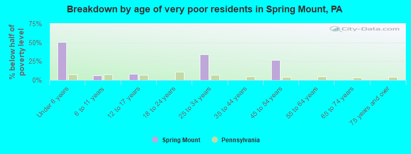 Breakdown by age of very poor residents in Spring Mount, PA