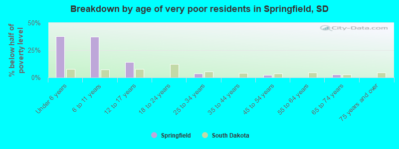 Breakdown by age of very poor residents in Springfield, SD