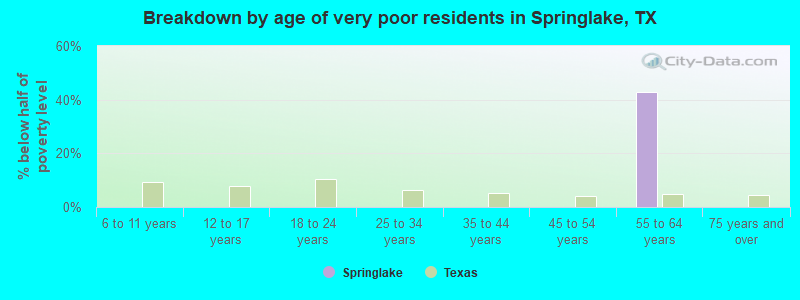 Breakdown by age of very poor residents in Springlake, TX