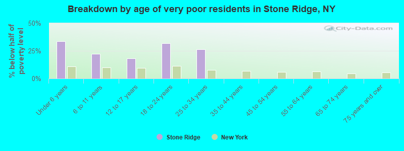 Breakdown by age of very poor residents in Stone Ridge, NY