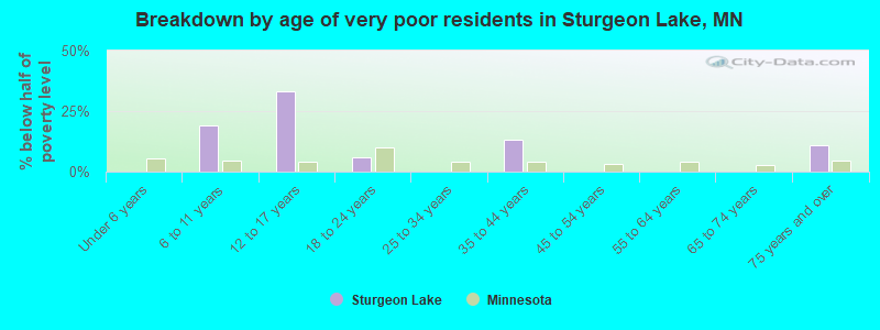 Breakdown by age of very poor residents in Sturgeon Lake, MN