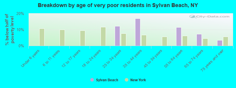 Breakdown by age of very poor residents in Sylvan Beach, NY