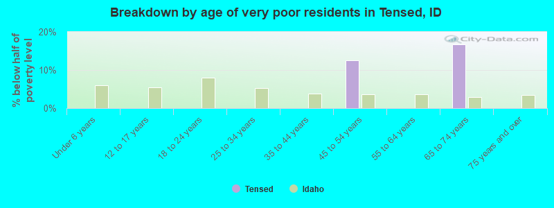 Breakdown by age of very poor residents in Tensed, ID