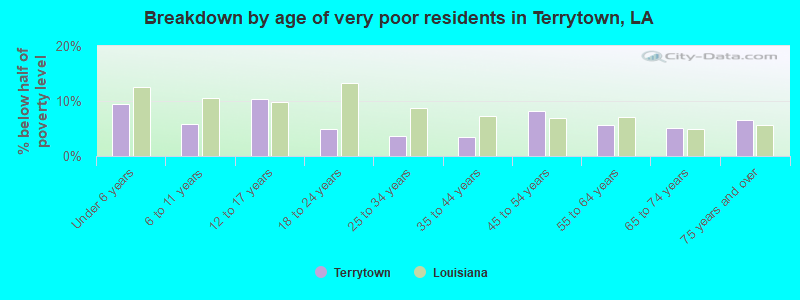 Breakdown by age of very poor residents in Terrytown, LA