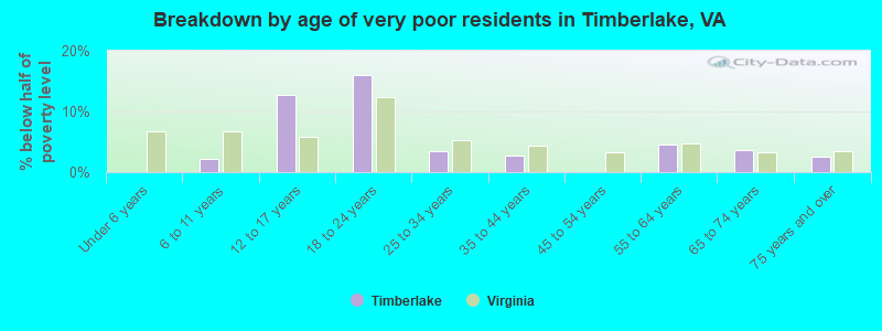 Breakdown by age of very poor residents in Timberlake, VA