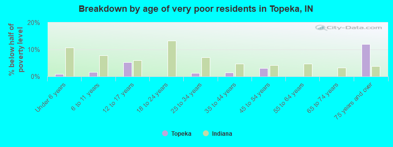 Breakdown by age of very poor residents in Topeka, IN