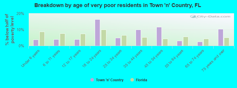 Breakdown by age of very poor residents in Town 'n' Country, FL