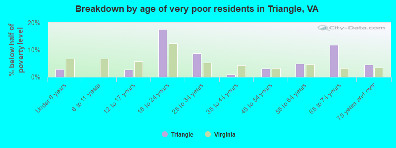Breakdown by age of very poor residents in Triangle, VA