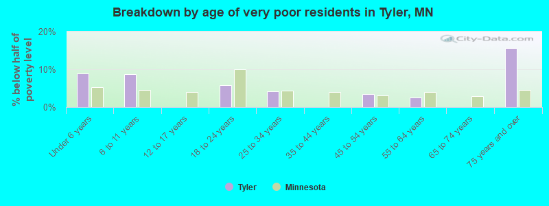 Breakdown by age of very poor residents in Tyler, MN