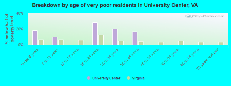 Breakdown by age of very poor residents in University Center, VA