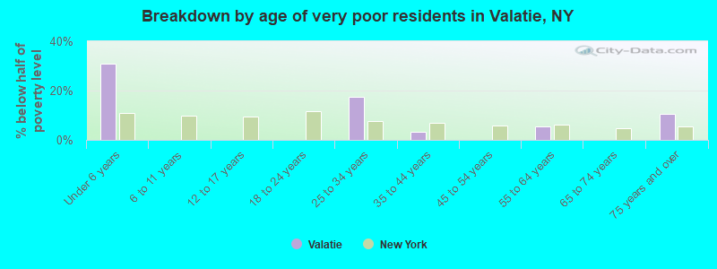 Breakdown by age of very poor residents in Valatie, NY