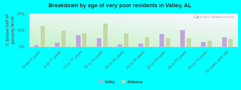 Breakdown by age of very poor residents in Valley, AL
