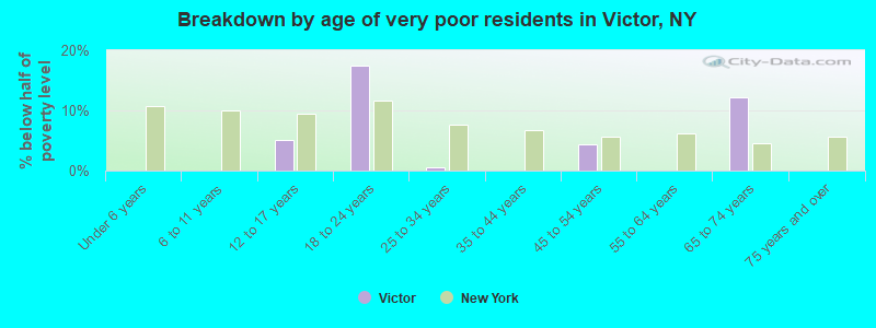 Breakdown by age of very poor residents in Victor, NY