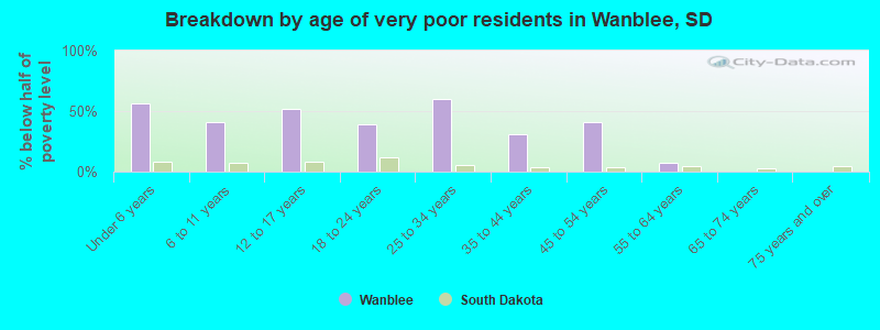 Breakdown by age of very poor residents in Wanblee, SD