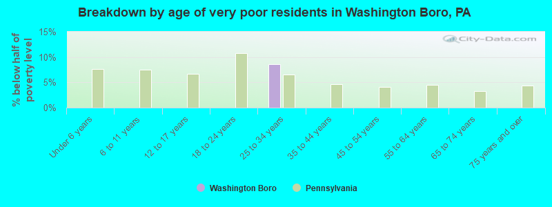 Breakdown by age of very poor residents in Washington Boro, PA