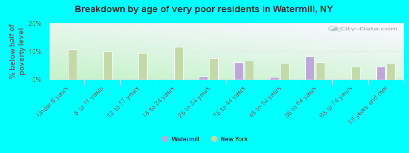 Breakdown by age of very poor residents in Watermill, NY