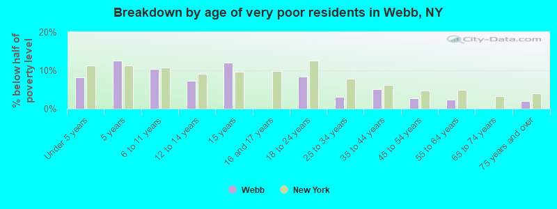 Breakdown by age of very poor residents in Webb, NY