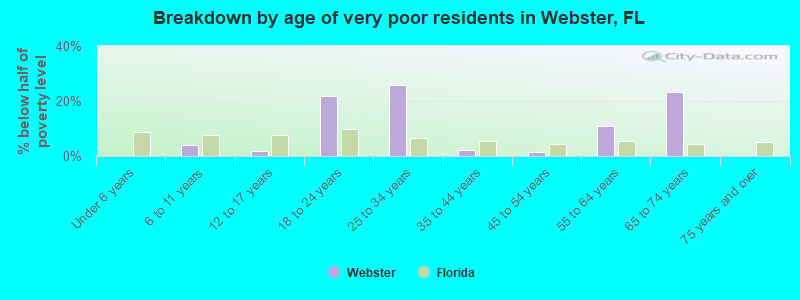 Breakdown by age of very poor residents in Webster, FL