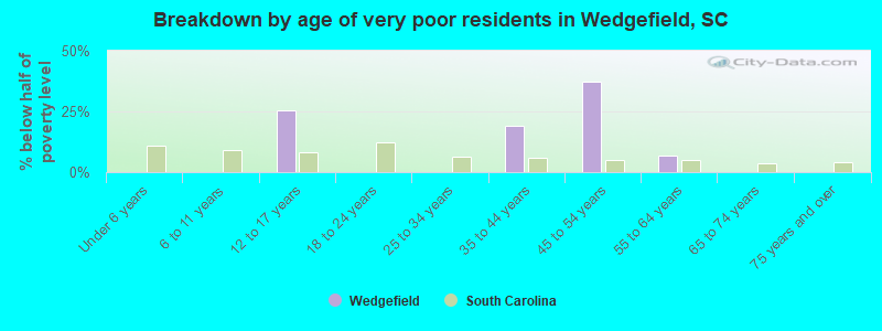 Breakdown by age of very poor residents in Wedgefield, SC