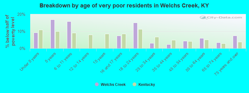 Breakdown by age of very poor residents in Welchs Creek, KY