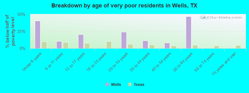 Breakdown by age of very poor residents in Wells, TX