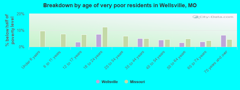 Breakdown by age of very poor residents in Wellsville, MO