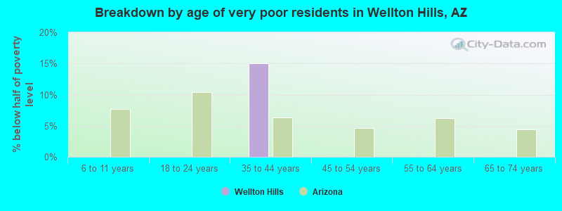 Breakdown by age of very poor residents in Wellton Hills, AZ
