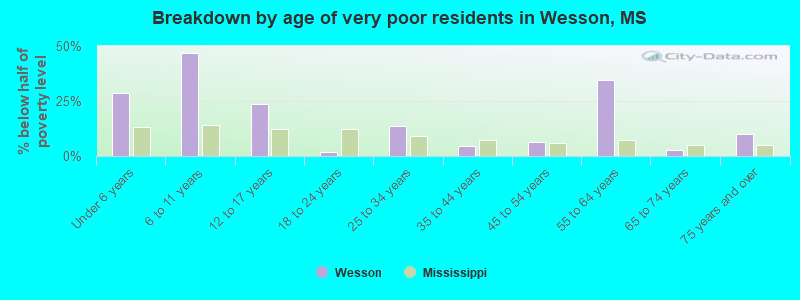 Breakdown by age of very poor residents in Wesson, MS