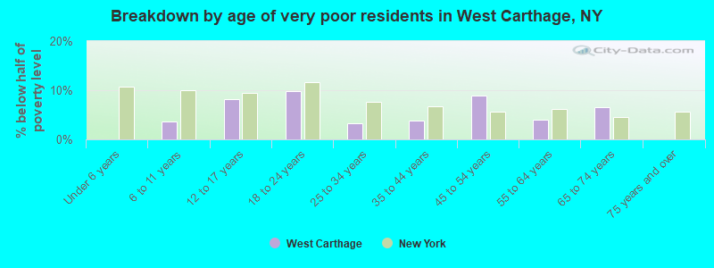 Breakdown by age of very poor residents in West Carthage, NY