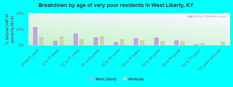 Breakdown by age of very poor residents in West Liberty, KY