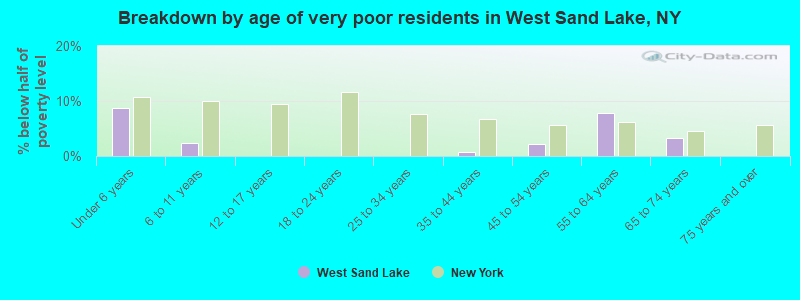 Breakdown by age of very poor residents in West Sand Lake, NY