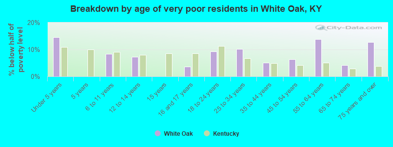 Breakdown by age of very poor residents in White Oak, KY