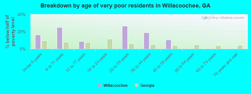 Breakdown by age of very poor residents in Willacoochee, GA