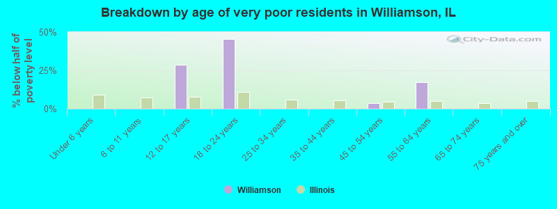 Breakdown by age of very poor residents in Williamson, IL