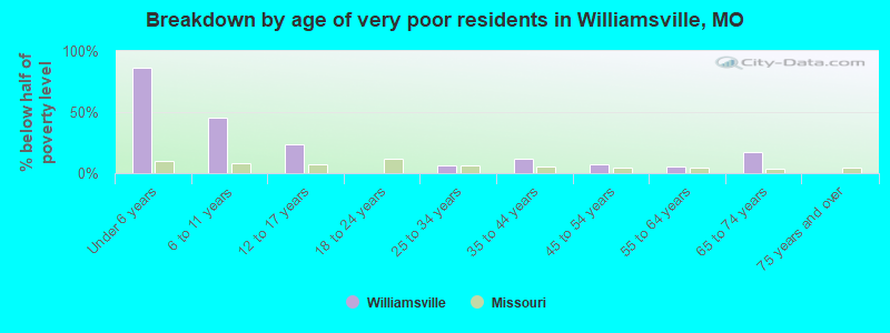 Breakdown by age of very poor residents in Williamsville, MO