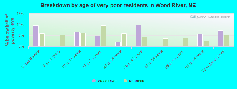 Breakdown by age of very poor residents in Wood River, NE