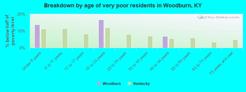 Breakdown by age of very poor residents in Woodburn, KY