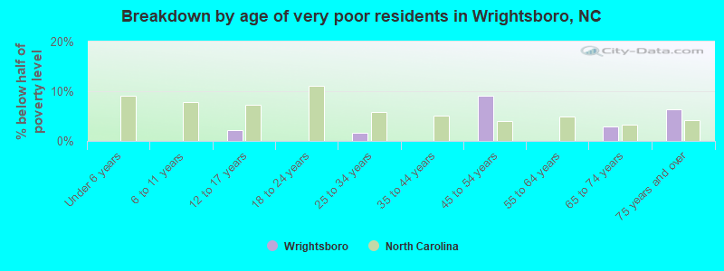 Breakdown by age of very poor residents in Wrightsboro, NC