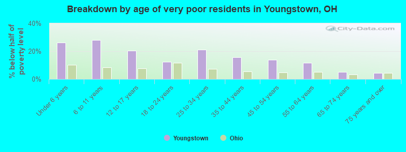 Breakdown by age of very poor residents in Youngstown, OH