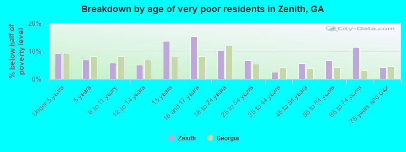 Breakdown by age of very poor residents in Zenith, GA