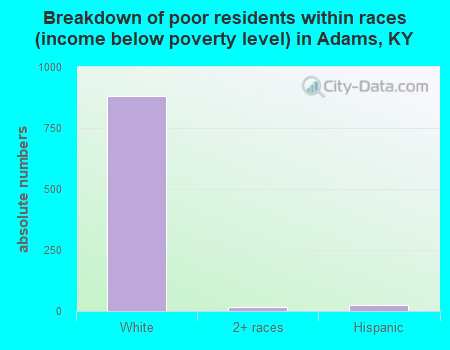 Breakdown of poor residents within races (income below poverty level) in Adams, KY