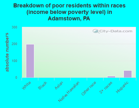 Breakdown of poor residents within races (income below poverty level) in Adamstown, PA