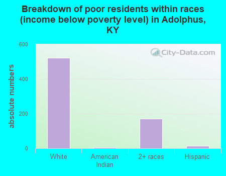Breakdown of poor residents within races (income below poverty level) in Adolphus, KY